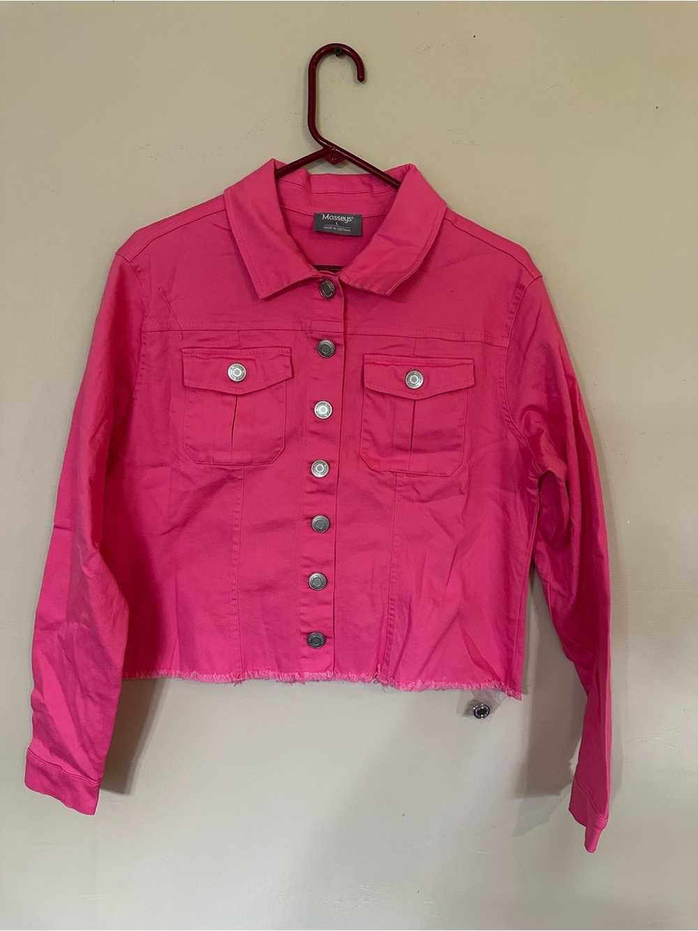 Masseys Cropped Hot Pink Denim Jacket - Women's - Picture 2 of 5